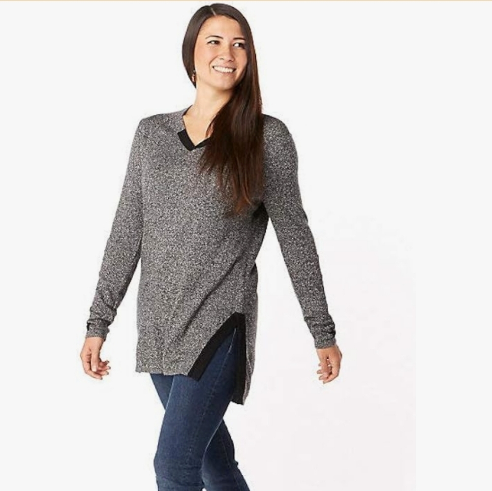 Smartwool Shadowpine Tunic Sweater Black and Gray V-Neck Women's XL